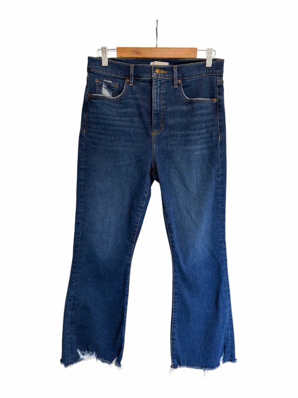 LOFT Kick Crop Jeans Size 10/30 High Rise Raw Hem Cropped Flare Denim - Picture 4 of 5